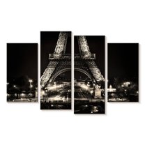 Elephant Stock The Eiffel Tower After Dark I Wall Art - Horizontal Multi Panel Canvas - Living Room Wall Decor - Architecture Multi Panel - Black And Gray Decor By Scott Stulberg - 75" x 48"