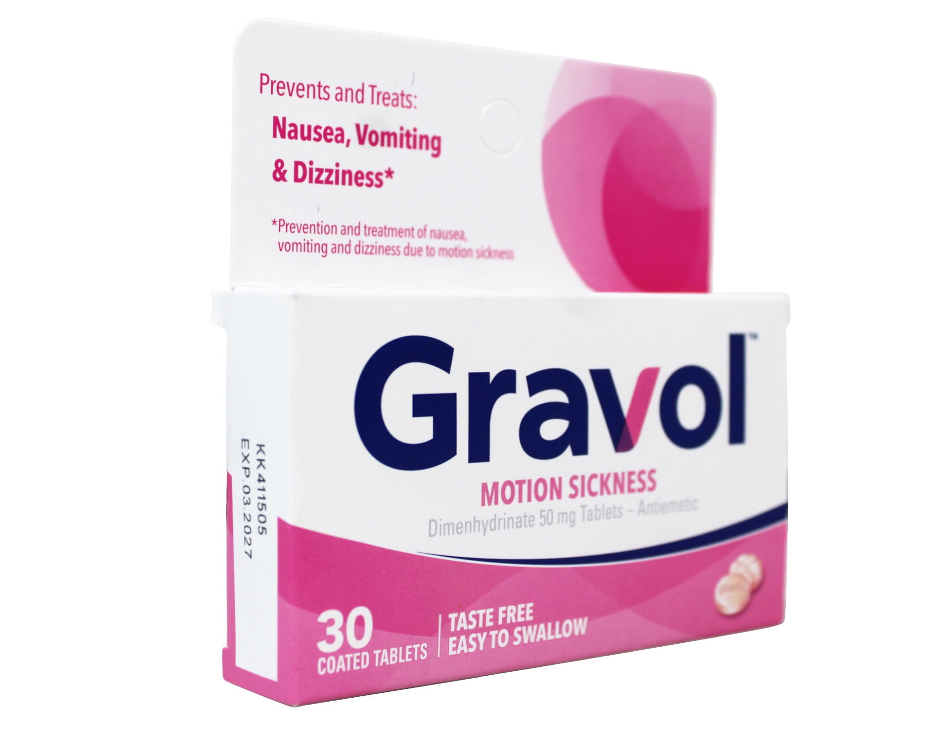 Gravol Motion Sickness Relief and Nausea Prevention, Easy to Swallow Coated Tablets, Anti-Nausea Medication Travel Essentials, 50 mg, 30 Count - 2 Pack