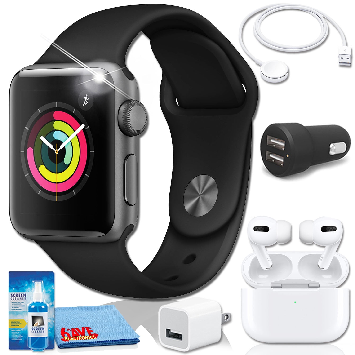 Apple Watch Series 3 (42mm, Silver Aluminum) White Band with Airpods Pro  Bundle - Walmart.com