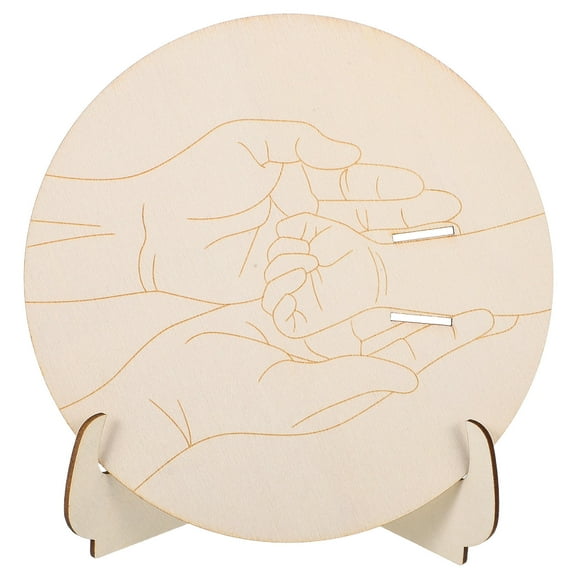 Hemoton Wooden Baby Announcement Sign for Hospital with Stand Engraved Round Keepsake for Nursery Decoration Beige Color