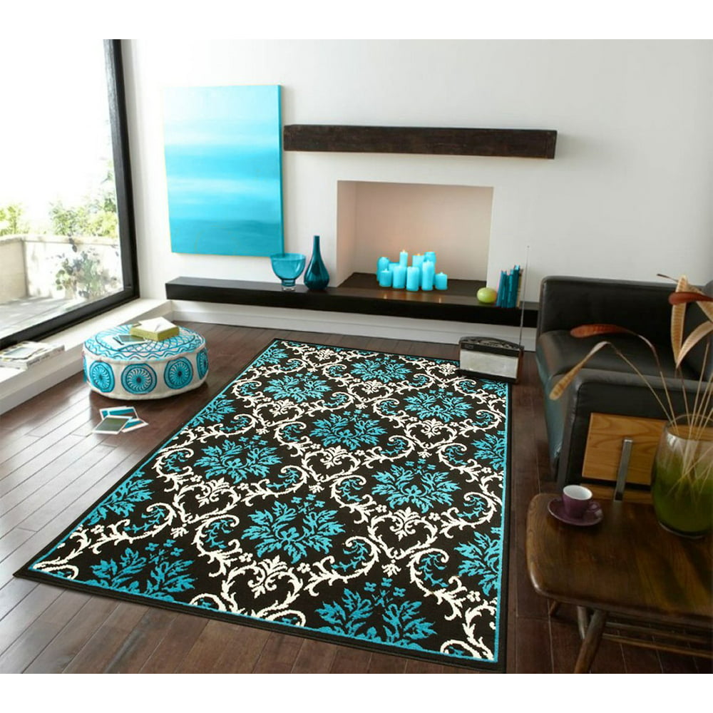 Large Contemporary Area Rugs For Living Room Blue & Black