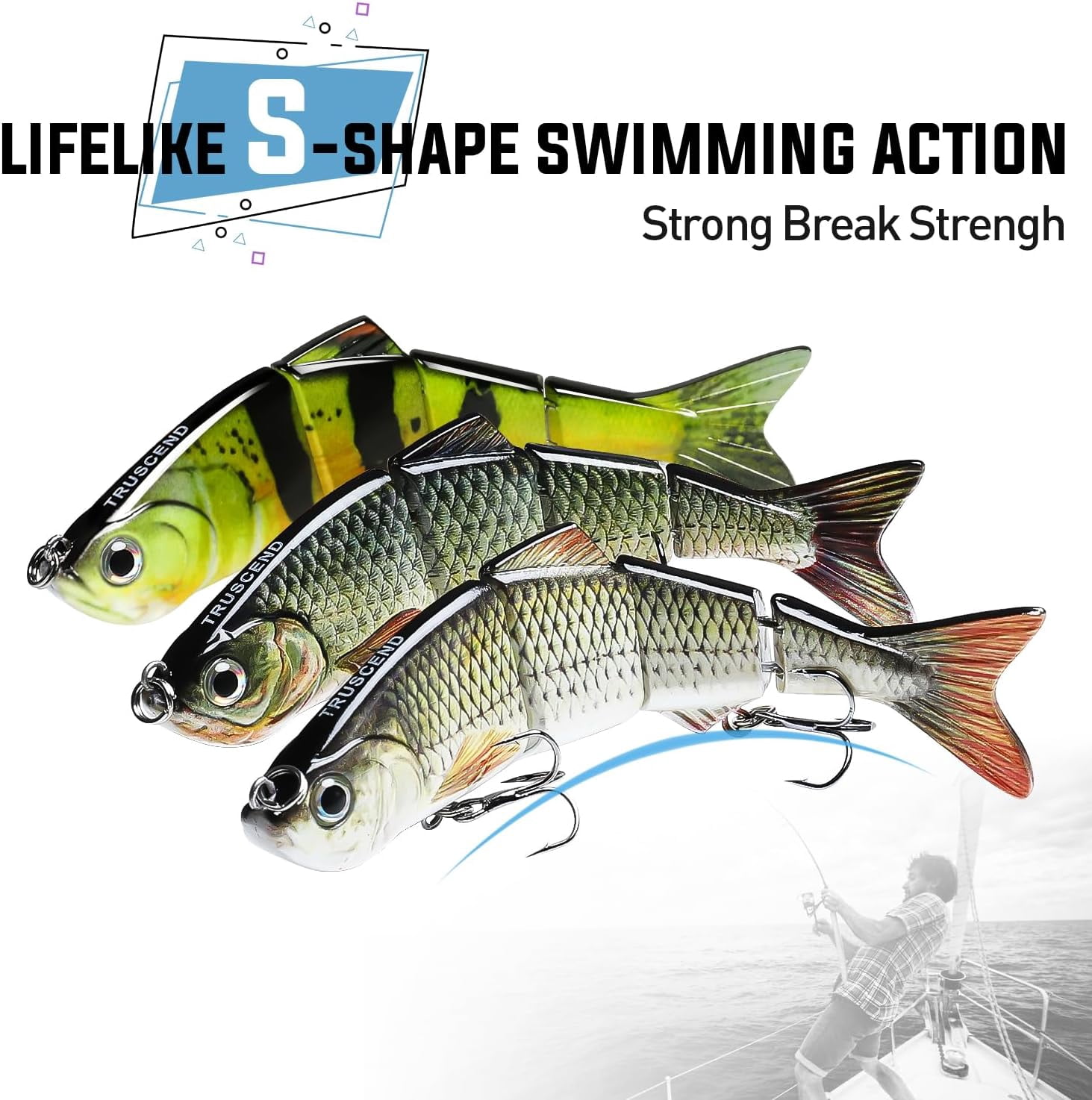 TRUSCEND Fishing Lures for Bass Trout Crappie, Lifelike Swim Baits Bass Fishing Gear Accessories for Walleye and Pike Slow Sinking Freshwater Saltwater Jigs, Amazing Fishing Gifts for Men