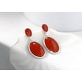 thumbnail image 6 of Classy Double Oval Synthetic Coral Inlay Sterling Silver Drop Post Earrings, 6 of 7