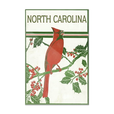 Manzanita Perch Multi Branch - North Carolina - Cardinal Perched on a Holly Branch (8x12 Acrylic Wall Art Gallery Quality)