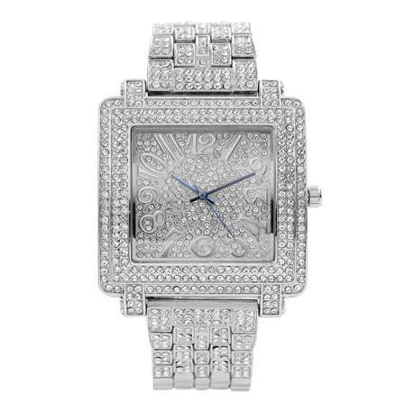 Charles Raymond Bling-ed Out Silver Mens Hip Hop Roman Numeral Dial Watch (Silver - ST10246)