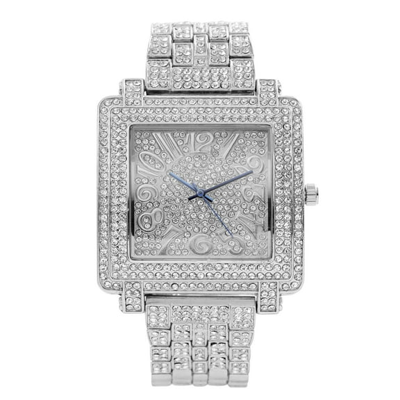 Charles Raymond Bling-ed Out Silver Mens Hip Hop Roman Numeral Dial Watch (Silver - ST10246)