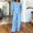 Blue, variant on Women Loose Two Piece Co Ord Outfits, Solid V Neck Three Quarter Sleeve Blouse Elastic Waist Wide Leg Pants Casual Daily Matching Suit (Green,S)