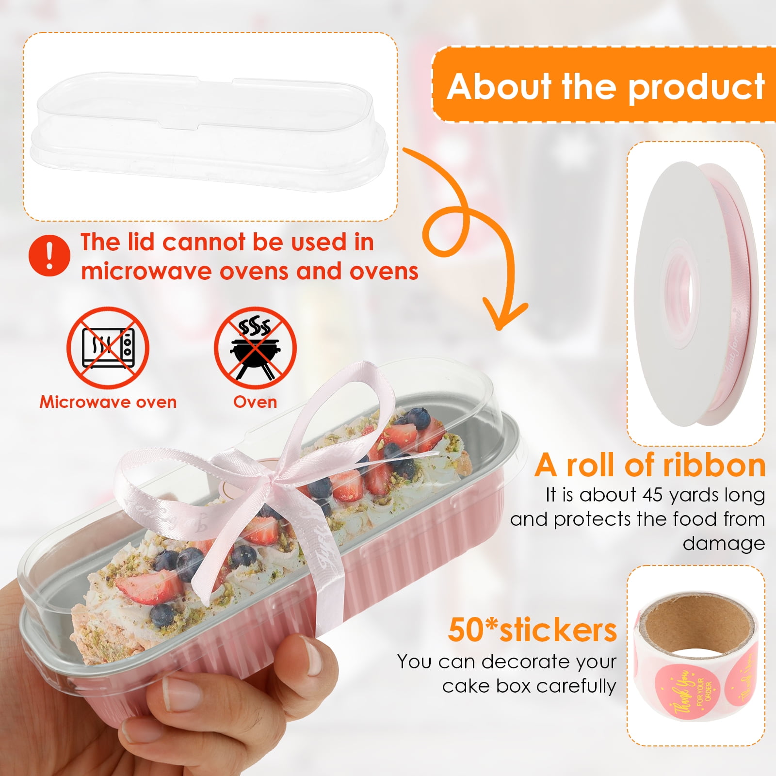 50Pcs Mini Loaf Pans with Lids Forks 200ml Aluminum Foil Cake Container Heat Resistant Mini Cake Pans Rectangle Cake Baking Cups Puddings Tin for Dessert Outdoor Picnic Party