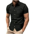 thumbnail image 2 of QATAINLAV Men's Button Down Shirts Casual Short Sleeve Business Shirts Summer Waffle Knitted Hawaiian Shirts Vacation Beach Tops with Pocket Black XXL Ofertas Flash, 2 of 8