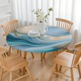 thumbnail image 3 of Blue Marble Gold Wave Pattern Round Fitted Tablecloth with Elastic Edge,Dining Table Cover Waterproof,Outdoor Round Tablecloth for Camping,Dining,Indoor and Outdoor, 3 of 7