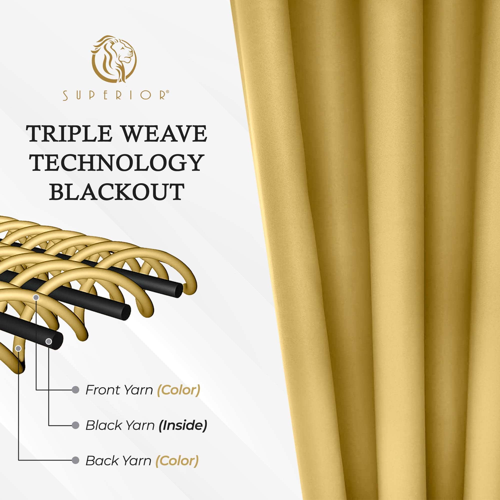 Superior Blackout Solid Light Filtering Grommet Curtain Panel Set, 70" x 108", Yellow Mustard