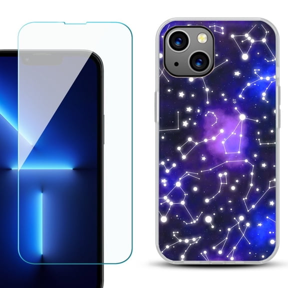 OneToughShield ® for iPhone 15 Fashion Phone Case, with Tempered Glass Screen Protector - Constellations