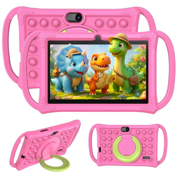Tedupee Kids Tablet,7 inch Tablet for Kids, 32GB ROM, 4(2 2)GB RAM 1TB Expanded,Parental Control,Educational Apps,KidโProof Case Handle Stand,Pink