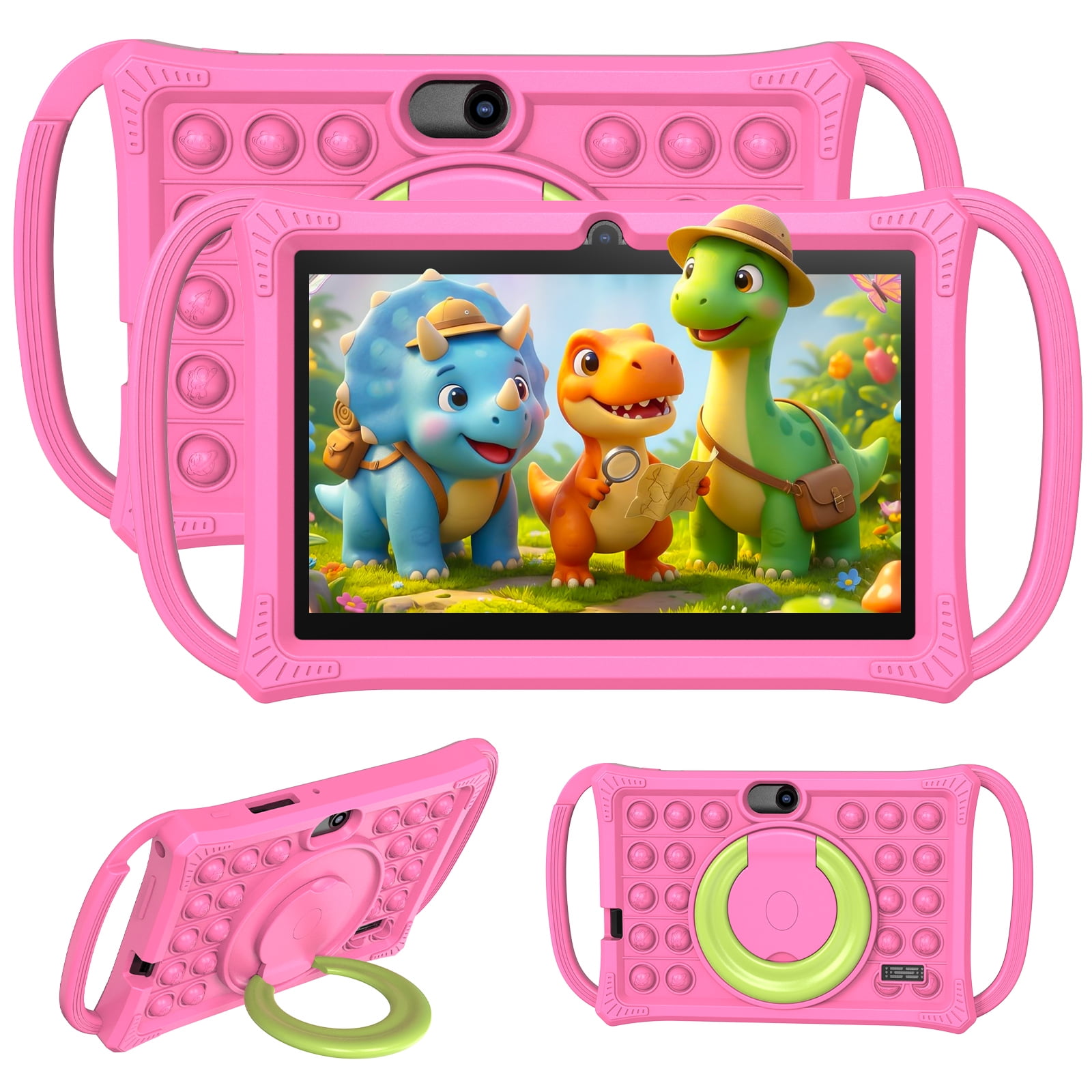 Tedupee Kids Tablet,7 inch Tablet for Kids, 32GB ROM, 4(2+2)GB RAM 1TB Expanded,Parental Control,Educational Apps,Kid‑Proof Case Handle Stand,Pink
