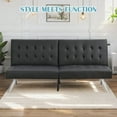 thumbnail image 6 of EBQOSK Sofa Bed with Armrest Two Holders Wood Frame, Stainless Leg, Futon Leather Black, 6 of 7