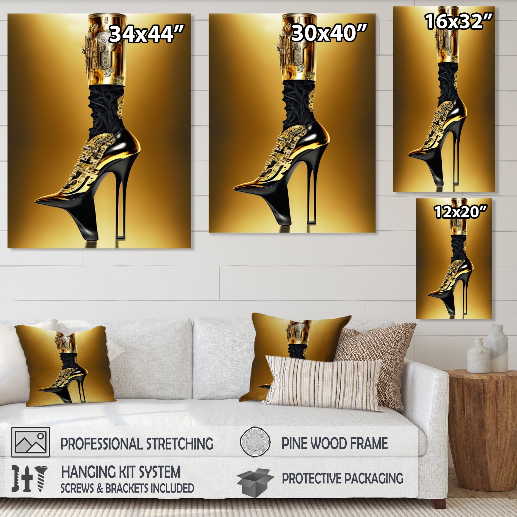 Designart Golden Mechanic High Heel VI Canvas Wall Art