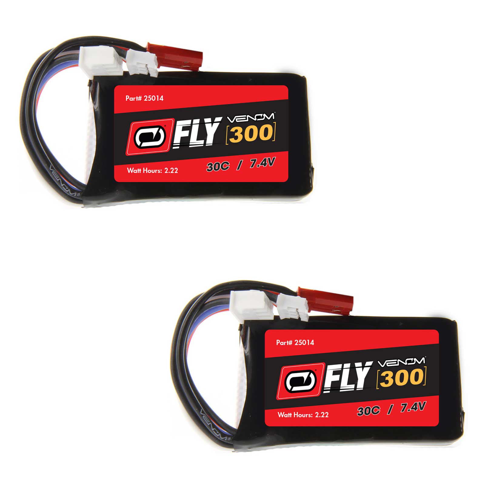 Venom Fly 30C 2S 300mAh 7.4V LiPo Battery with JST and E-flite PH Plug x2 Packs 