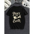 thumbnail image 2 of Christmas Peace On Earth Santa Sleigh Reindeer Print Holiday Party Wear Black Graphic T-Shirt for Men and Women ,Tops Tee, 2 of 4