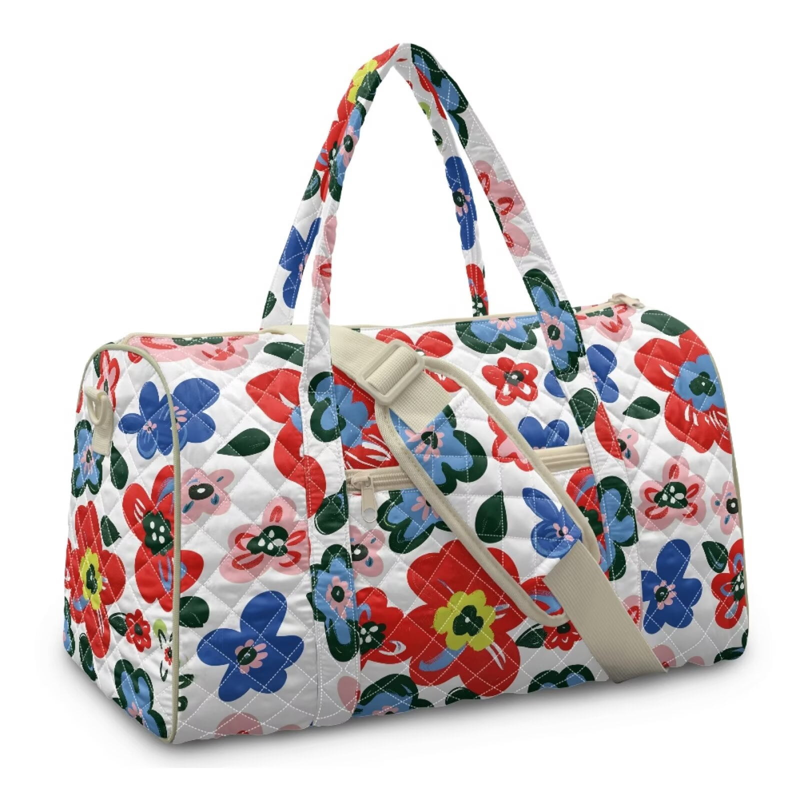 Garronmavis Large Floral Quilted Duffle Bag for Women, Cute Weekender Travel Carry On Overnight Bag with Pockets for Gym, Dance, Hospital Labor & Delivery