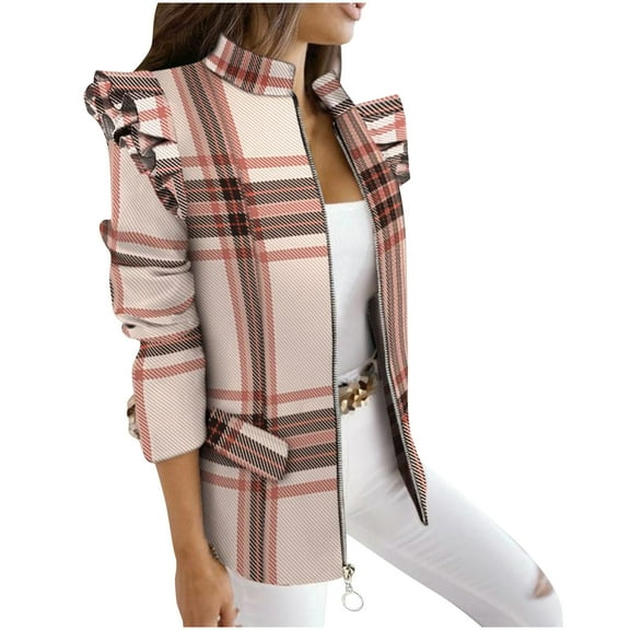 Dezsed Women's Blazers & Suit Jackets Women Business Attire Plaid Printed Long Sleeve Button Slimming Cardigan Coat Jacket Top S