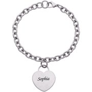 Personalized Engraved Name Stainless Steel Heart Charm Bracelet, 7.5"