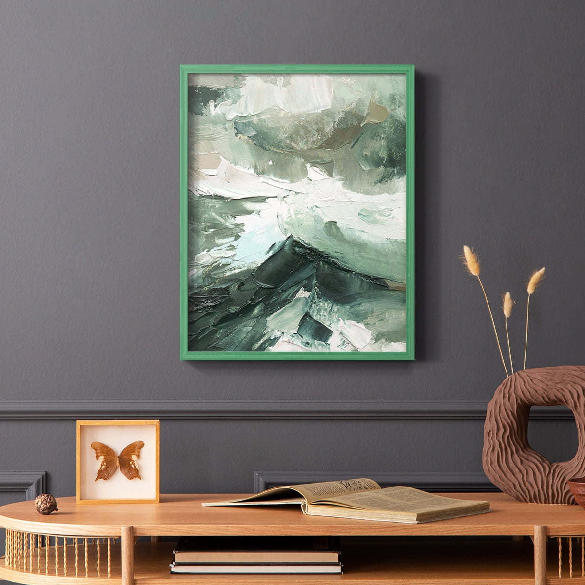 Crashing II Framed Print in Green Solid Wood Framed Print No Nail Hanging