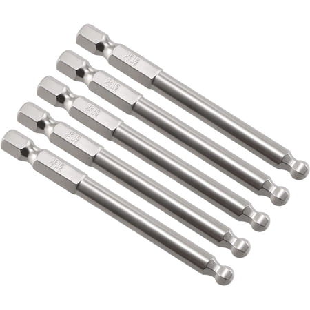 MKEUDQ-5 Pcs H5 (5mm) Ball End Screwdriver Bits S2 Steel Magnetic 2.95 Inch Long Drill Bit with 1/4 Inch Hex Shank