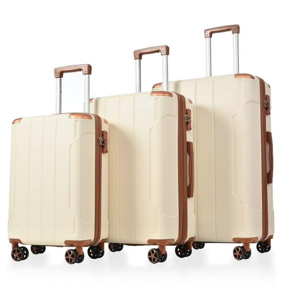 Enxing Mall Luggage Sets 3 Piece, Expandable Hard shell ABS Suitcases with Double Spinner, Travel luggage Set with TSA Lock (20/24/28inch, White Brown)