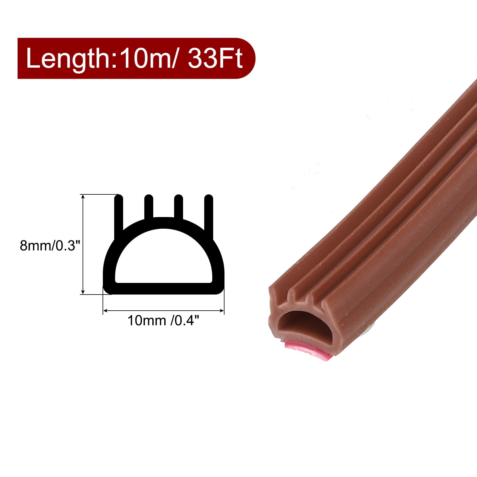 Uxcell Silicone Rubber Weather Stripping Door Seal, Self-Adhesive Doors Seal Strip (Brown,0.4"x33Ft)