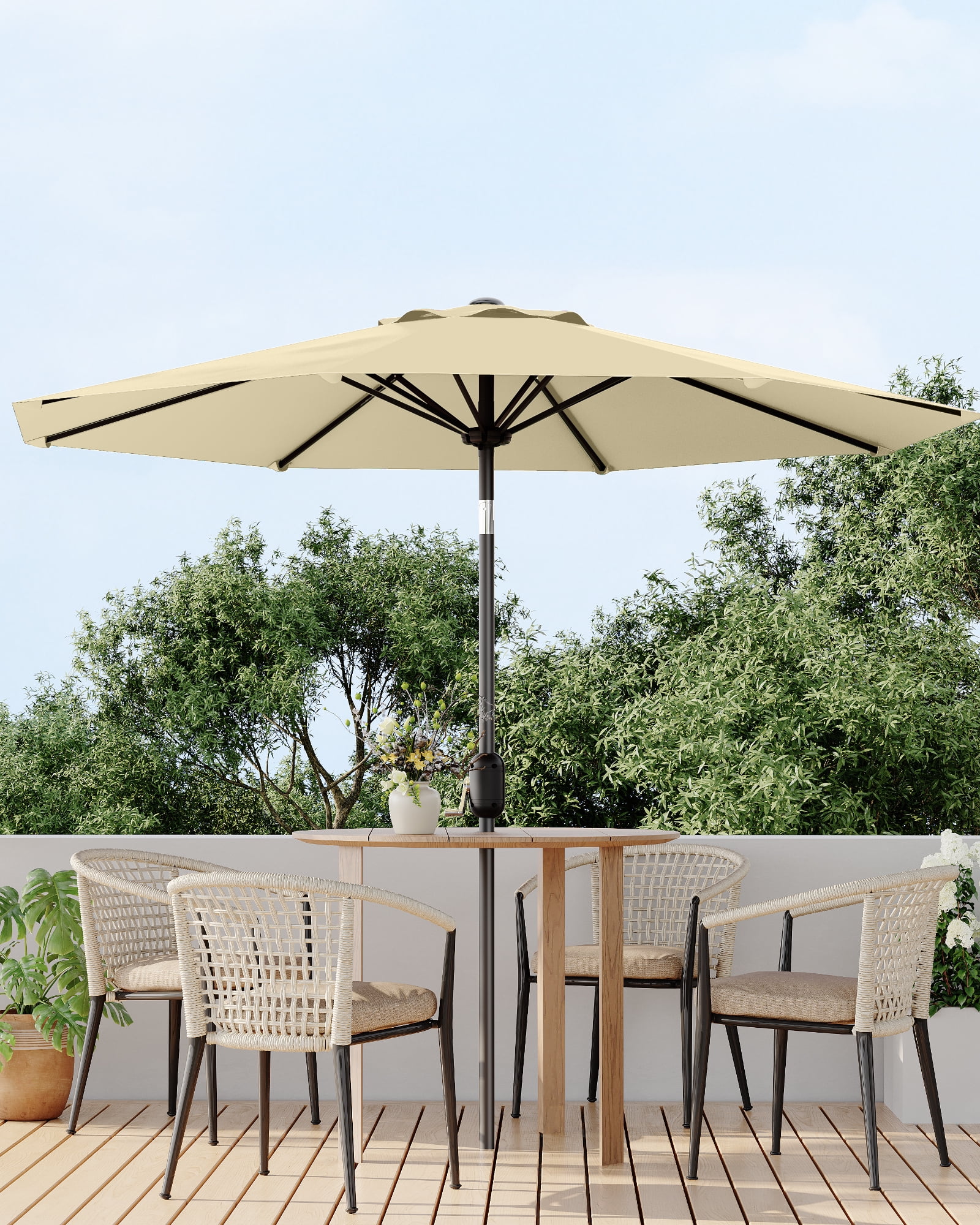 9FT Outdoor Patio Umbrella with Push Button Tilt and Crank, Market Umbrella 8 Sturdy Ribs UV Protection Waterproof Heavy-Duty Pool Umbrella for Deck, Backyard,Garden