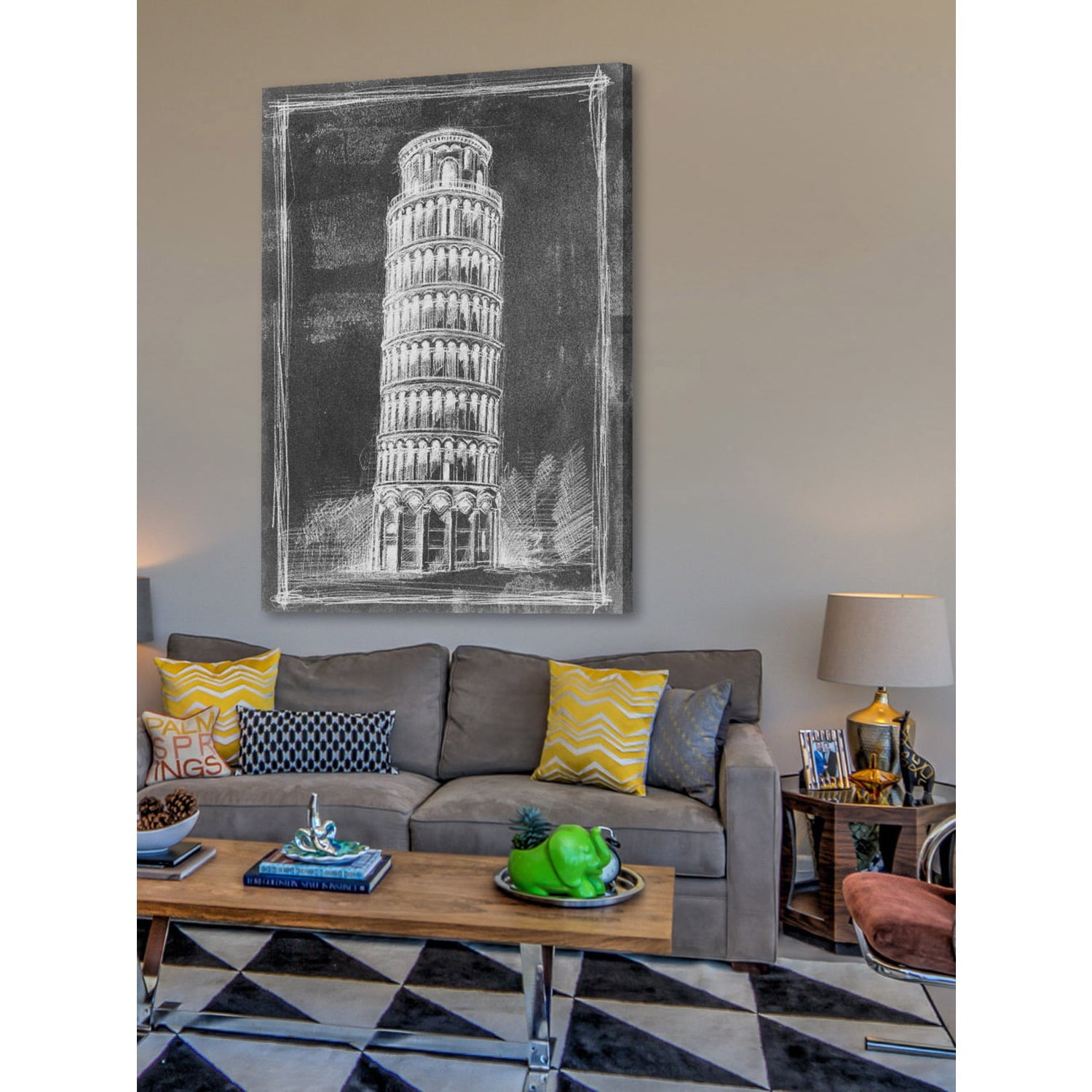 Marmont Hill "Leaning Tower Blueprint" Painting Print on Wrapped Canvas
