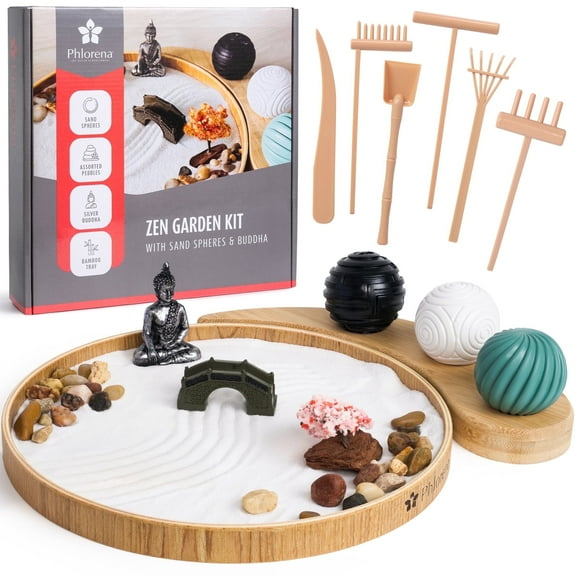 Relaxing Zen Garden Kit for Stress Relief & Mindfulness – Mini Rock Feature Gift Set for Home, Office Desk - Zen Sand Garden Kit