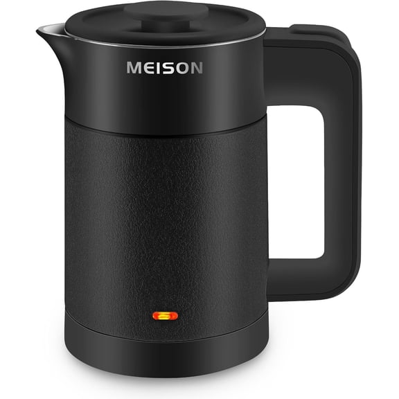 0.6L Small Electric Kettles Stainless Steel, Travel Mini Hot Water Boiler Heater, Double Wall Cool Touch Portable Teapot, Auto Shut-Off & Boil-Dry Protection, 120V/800W, 2 Year Warranty (Black)