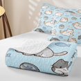 thumbnail image 4 of Manfei Cute Pet Quilt Full, Cartoon Cat Theme Full Bedspread Sets, Light Blue, 3pcs, 1 Coverlet and 2 Pillowcases, 4 of 7