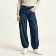 thumbnail image 3 of Luivaraty Jeans for Women Button Zip Waist Jeans Comfy Loose High Waist Drawstring Hem Pleated Pockets Denim Pants , S-XL, 3 of 7
