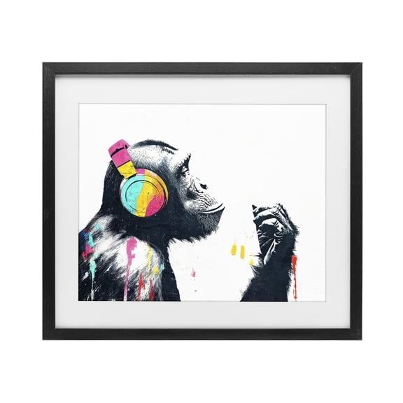 Stupell Industries Modern Ape On Air Headphones Black Framed Print Under Glass, 16 x 13, by Svetlana Aleynikova