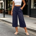 thumbnail image 2 of Horkkom Capri Pants for Women Cotton Elastic Waist Drawstring Pants Summer Casual Loose Pants with Pockets M, 2 of 8