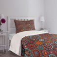 thumbnail image 5 of Ambesonne Mandala Quilted Bedspread Set 2 Pcs, Circular Nested Floral Form, Twin Size, Vermilion Ruby Sky Blue, 5 of 6