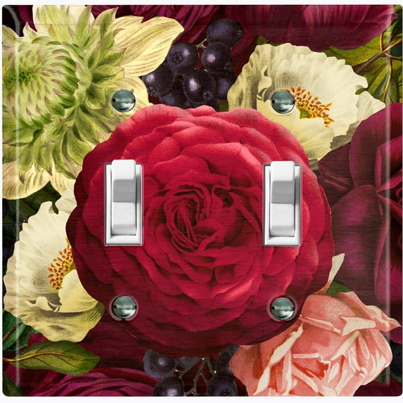 Metal Light Switch Plate Outlet Cover Elegant Red White Rose Bouquet Wallpaper ROS022