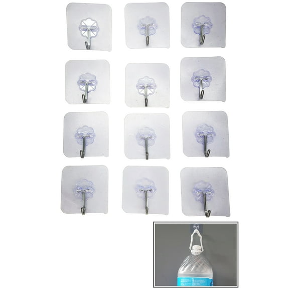 12-Pack Super Sticky Adhesive Storage Hooks - Stainless Steel - Hang Up To 8 lbs