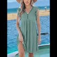 thumbnail image 4 of Vestido Tipo Cárdigan de Corta con Cuello en V y Ribete de Encaje, Verde, Talla XL, 4 of 7