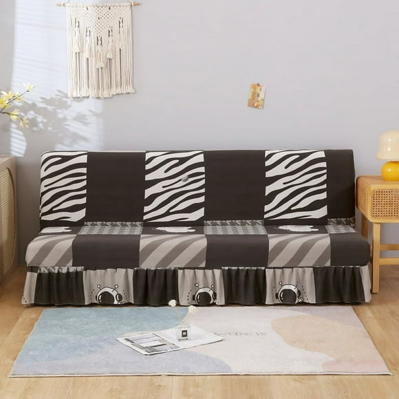Granjero Gordo Funda de sofá elástica plegable de 1 pieza, con borde de faldón, funda de sofá cama sin brazos, 74,8-88,58 pulgadas, estilo G