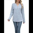 thumbnail image 3 of Camisas de Larga para Mujer, Suéteres Elegantes Informales con Botones y Cuello en V, Tops Tipo Jersey, Conjuntos de Otoño. Azul L, 3 of 10