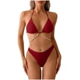 thumbnail image 2 of Minjewel Women's Sexy Two-Piece Bikini Set with Chain String Detail & Adjustable Ties, Triangle Top for Beach, Pool & Vacation Swimsuits,Wine M, 2 of 6