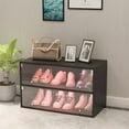 thumbnail image 2 of Pouseayar Shoe Storage Box, 2 Layer Wooden Stackable Shoe Storage Box with Sliding Glass Door & RGB Led Light for Display, 2 of 8