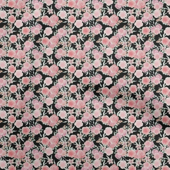 oneOone Cotton Cambric Black Fabric Watercolor Floral Craft Projects Decor Fabric Printed By The Yard 42 Inch Wide-aC