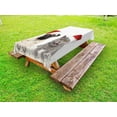 thumbnail image 1 of Pug Outdoor Tablecloth, Christmas Themed Animal Photography with a Cat and Dog Wearing Santa Hats Print, Decorative Washable Fabric Picnic Table Cloth, 58 X 84 Inches,Grey Cream Red, by Ambesonne, 1 of 2