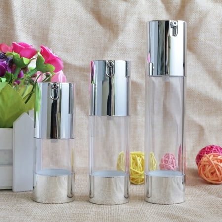 Raindrops 4Set Transparent Silver Plastic Emulsion Dispenser 3.5In X 3.5In X 5.6In Airless Pump Bottles For Women