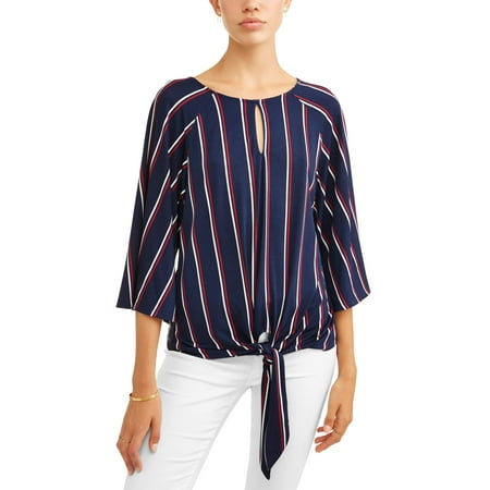 Women's Stripe Tie Front Top (Best Tie For Striped Shirt)