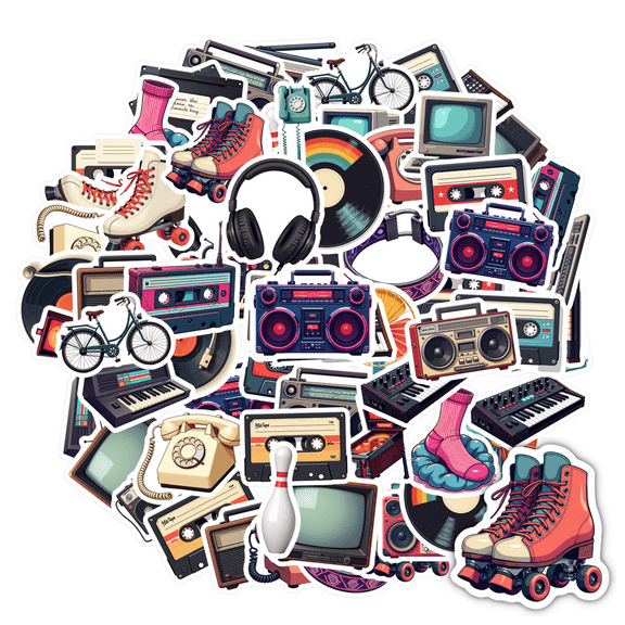 Retro Recording Stationery Stickers Animated DIY Stickers Electronic Teacher Reward Kids Stickers for Luggage Laptop Phone